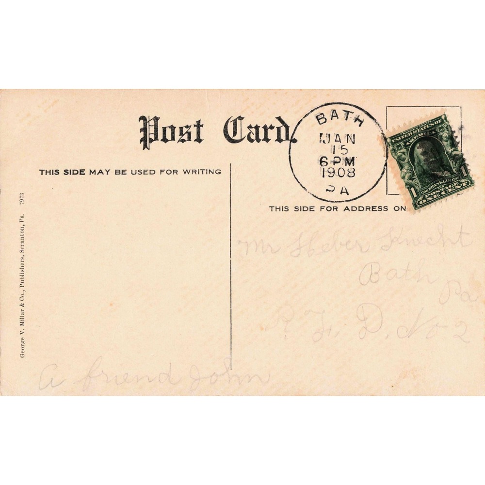 Slatington Pennsylvania PA Postcard Upper Main St & National Bank Trolley c1908 - Picture 2 of 2